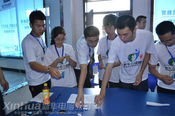 安徽新華學生組參賽隊隊長管用正在抽取考試試題