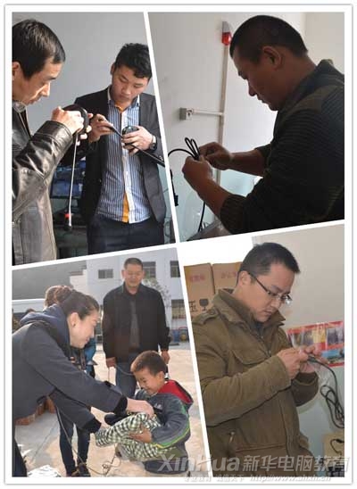 參與幫扶工作的各位老師在安裝調試電腦、廣播設備以及分發(fā)棉衣棉被